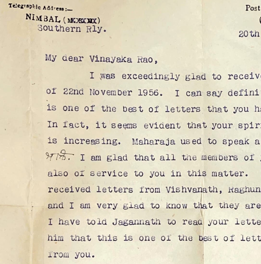 Letter by Mrs. Sitabai Ranade to Dr Date